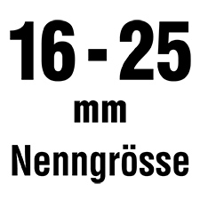 Die Nenngröße beträgt 16 - 25 mm.