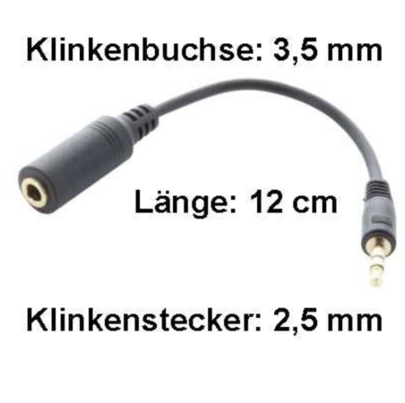Stereo Klinke Ohrhörer-Adapter 12 cm - Klinkenstecker 2,5 mm > Klinkenbuchse 3,5