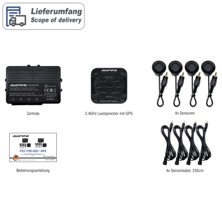 Einparkhilfe für Front-Stossfänger, GPS gesteuert, Schwarz matt, Einbau-Montage