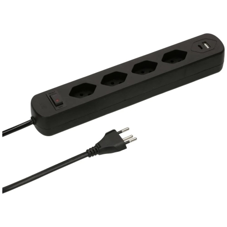 Steckdosenleiste Basic Line 4x Typ 13 USB A+C schwarz Schalter