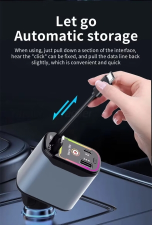 4-in-1 einziehbares Autoladegerät, 69 W USB-C und lightning anschluss