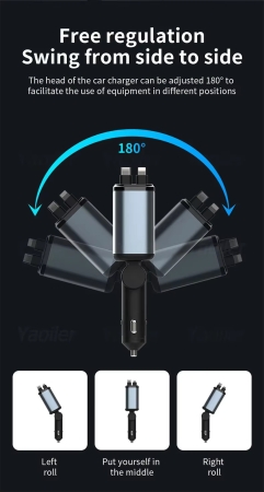 4-in-1 einziehbares Autoladegerät, 69 W USB-C und lightning anschluss