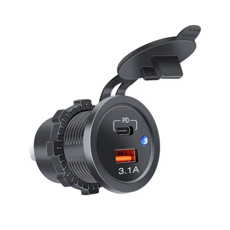 Wasserdichtes PD USB Auto Ladegerät 12V-24V mit LED für Auto, Lkw & Boot