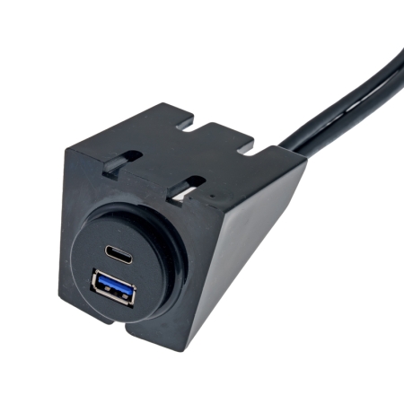 AMPIRE USB-A/USB-C Verlängerungskabel mit Einbaubuchse und Halterung (XUD060C)