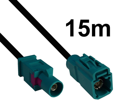 15m Fakra Verlängerungskabel – Wasserblau (Universal) – Stecker auf Buchse