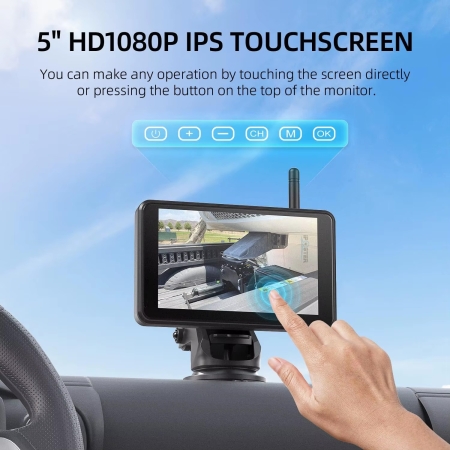 Kabellose Solar-Rückfahrkamera mit Magnetbefestigung, IPS Touch-Monitor 5 zoll