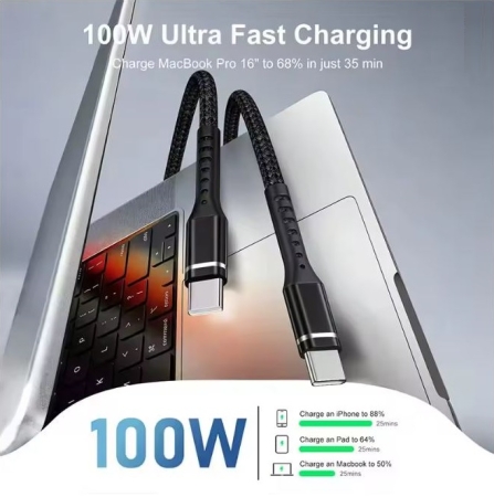 USB-C auf USB-C Kabel, 100 Watt, 1meter schwarz