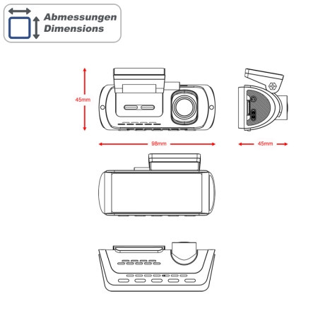 2-Kanal Dashcam mit Touchscreen, 4K Front, 1080P Heck, WLAN, inkl. 64GB microSD