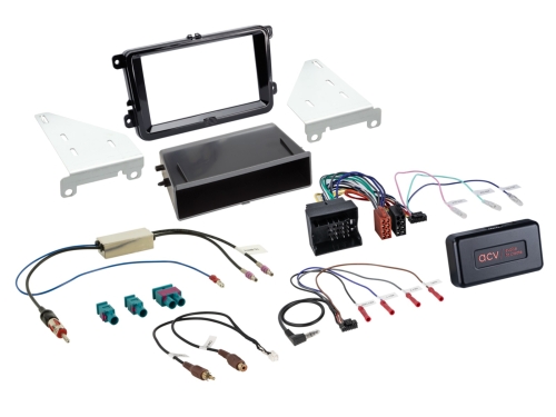 2-DIN Kit mit Fach Skoda/VW Klavierlack 40Pin i-dapter