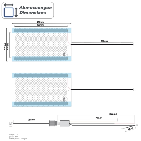 Sitzheizung, 2x 480x280mm, Taster 1-stufig, 12 Volt, Heavy-Duty (FMVSS 302)