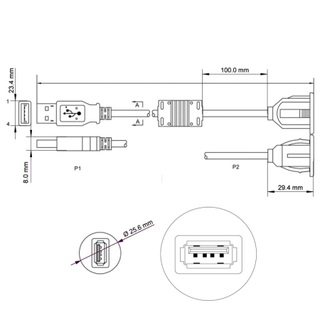USB-Einbaubuchse mit 60cm Kabel