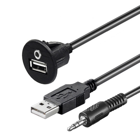 USB/AUX Einbaubuchse mit 60cm Kabel, 3.5mm Klinke