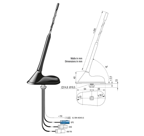 ATTB 3761.01 Antennentechnik Kombiflex- Dachantenne (AM/FM, DAB+, GPS)