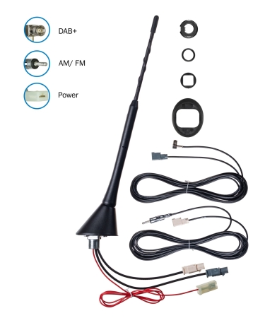 Dachantenne FM/DAB inkl. Adapterkabel FAKRA(f)B-DIN und Adapterkabel FAKRA(f)smb