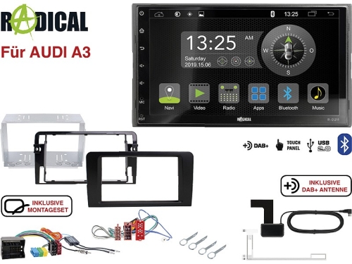Radical R-D211 2-DIN DAB+ mit Montageset für Audi A3 Teilaktiv
