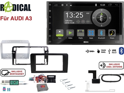 Radical R-D211 2-DIN DAB+ mit Montageset für Audi A3 Vollaktiv