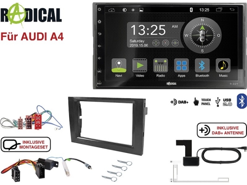 Radical R-D211 2-DIN DAB+ mit Montageset für Audi A4 Teilaktiv