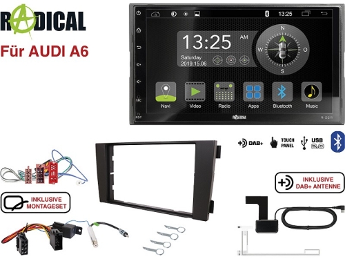 Radical R-D211 2-DIN DAB+ mit Montageset für Audi A6 Teilaktiv