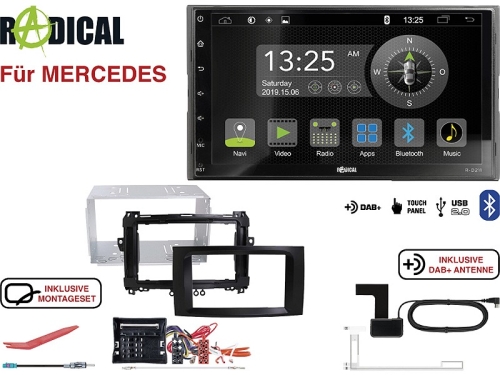 Radical R-D211 2-DIN DAB+ mit Montageset für Mercedes schwarz matt lackiert