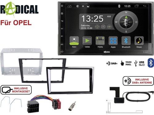 Radical R-D211 2-DIN DAB+ Montageset für Opel schwarz nicht lackiert