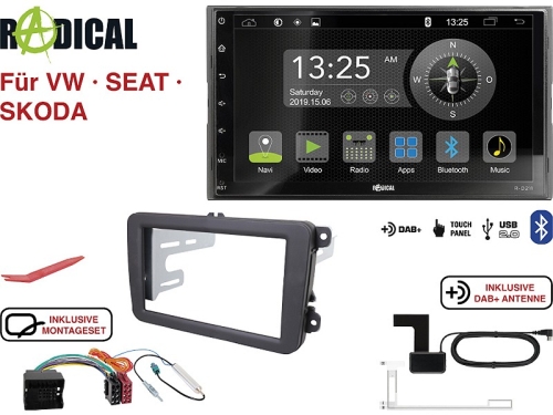 Radical R-D211 2-DIN DAB+ mit Montageset für VW SEAT SKODA