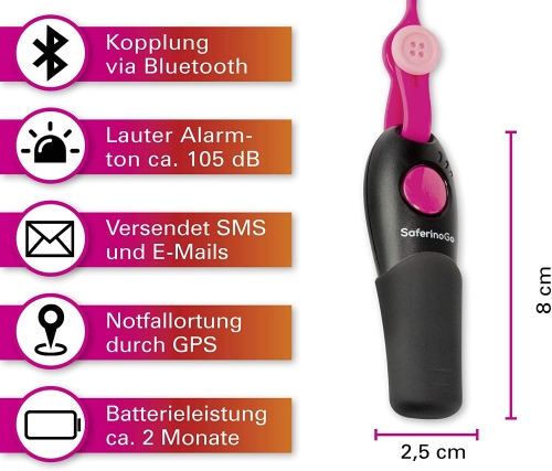 SaferinoGo Notfallpfeife mit Bluetooth+Internet Aufmerksamkeit erregen