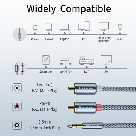 Audio Kabel 3,5mm Klinke auf 2x Cinch -RCA zu Jack 1 meter