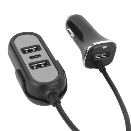 Auto-Ladekabel 12/24V 45W - 3 x USB-A und 1 x USB Typ C - 1.5m Länge - sw