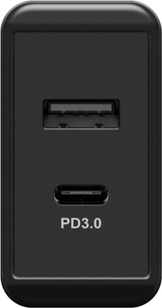 230V Netzteil mit USB-A & USB-C Buchsen, 28 Watt, schwarz