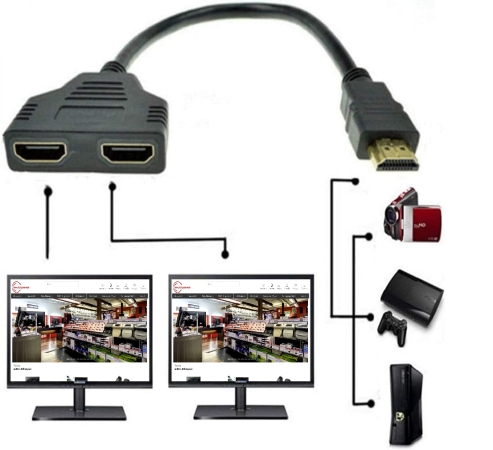 1080i HDMI Splitter 1 Male auf 2 Female Buchse Verteiler Adapter Kabel Schwarz