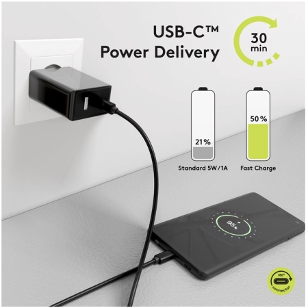 USB-C auf USB-C Kabel, 100 Watt, 1m, schwarz