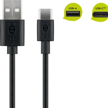 USB-A Kabel auf USB-C Stecker, 0.5m, schwarz