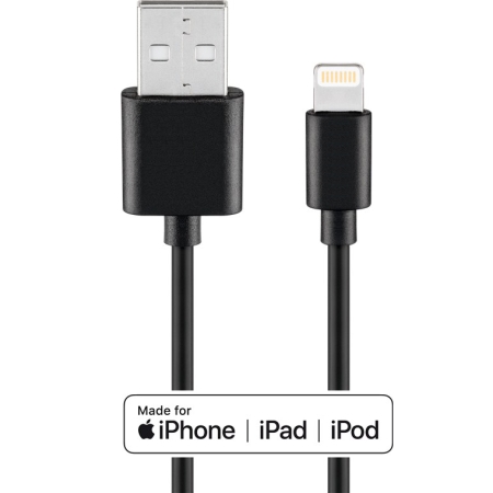 USB-A Kabel auf Apple Lightning Stecker, 50cm, schwarz