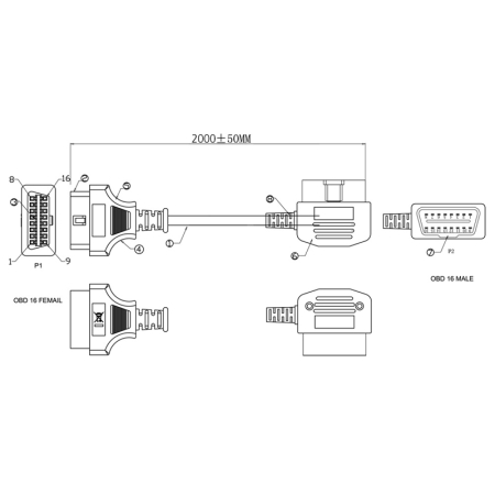 OBD-Verlängerungskabel, 2m