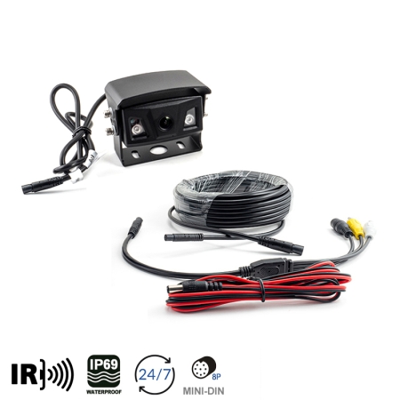 Ultra-Weitwinkel Rückfahrkamera, schwarz, IP69K, Heckeinbau, 15m Kabel