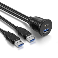 AMPIRE USB-A/USB-C Verlängerungskabel mit Einbaubuchse und Halterung (XUD060C)