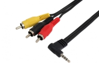 Audio-Kabel A/V 3x Cinch auf 1 3,5mm Stereo 90° Winkel-Klinkenstecker