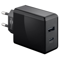 230V Netzteil mit USB-A & USB-C Buchsen, 28 Watt, schwarz